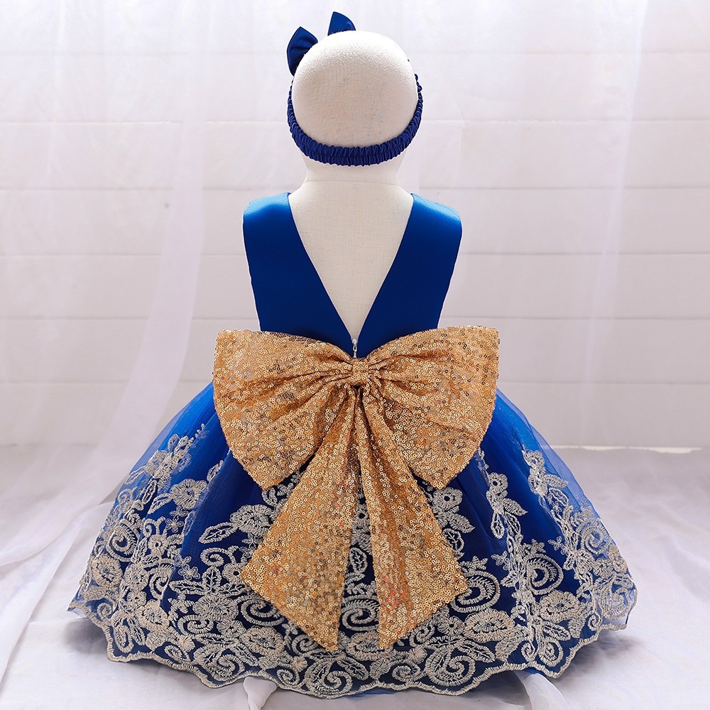 Luxury Royal blue lace sparkly bow wedding birthday dress 5009 - Picture 3 of 11
